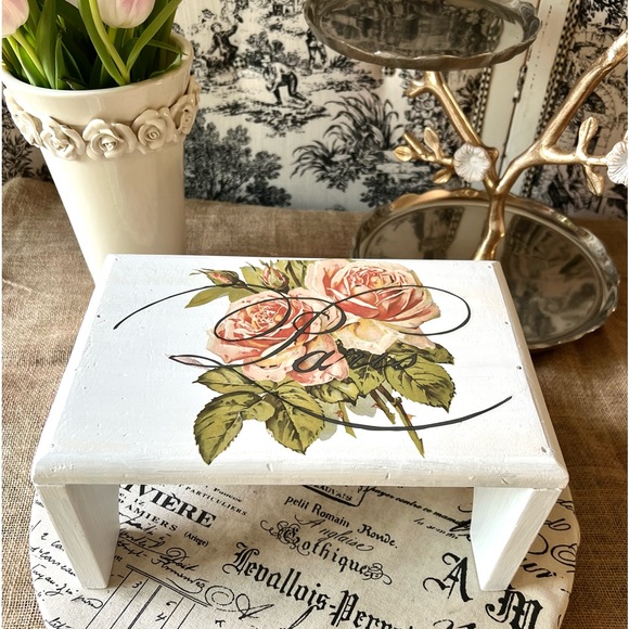 Vintage Parisian Wood Stool/ Riser, Hand Painted
Pink/Green - Picture 1 of 6